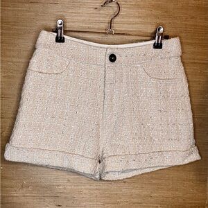 Chic High Waist Cream Tweed Shorts